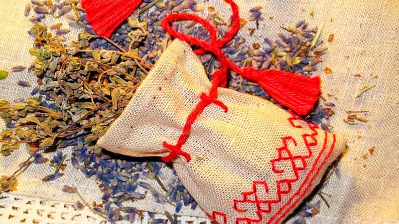 A bag of magical herbs for talisman. 